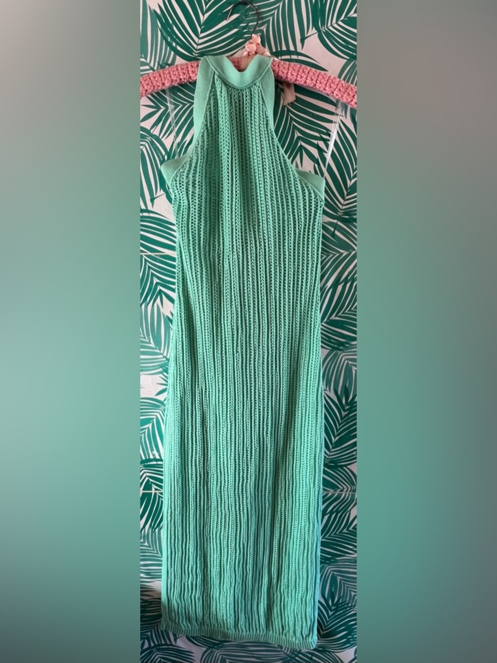Beach Riot Romee high halter crochet knit green swim cover up maxi dress sz S